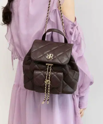 테디베어 포함 란다 브라운 퀼팅 백팩