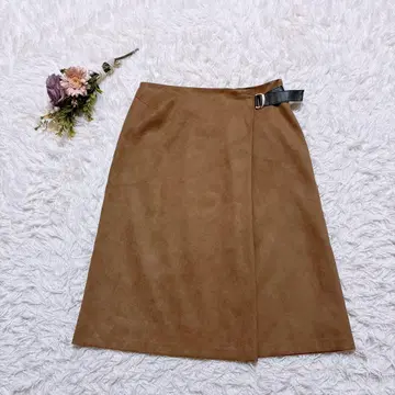 자유구 랩 스타일 스커트 미디 기장 싱글 벨트 심플 브라운 40