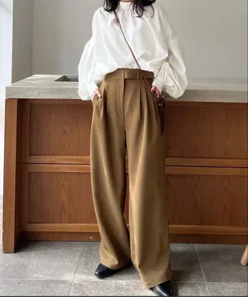 hinari 헴 후크 2way 와이드 팬츠 카멜 S 사이즈