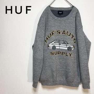 HUF 오토 서플라이 자수 맨투맨 L 그레이 자동차 디자인 그래픽