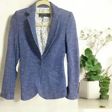 Zara 파랑 테일러드 자켓 꽃무늬 안감