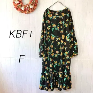 KBF+ 긴팔 플라워 프린트 롱 원피스 블랙 F 올 패턴 가을 원피스