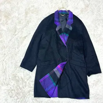 체크 무늬 롱 코트 더블 버튼 세련된 아우터 겉옷 엘레강트