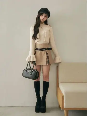 Darich 체크 도킹 미니 스커트 Beige (S)