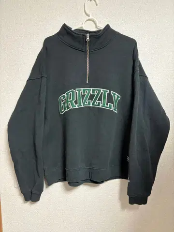 GRIZZLY 블랙 하프 지퍼 후드티