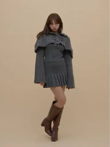 Andmary Snow cape knit set up gray