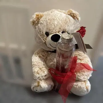 베이지 곰 봉제 인형과 유리 보틀 세트