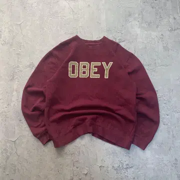 OBEY USA 구제 의류 자수 센터 로고 맨투맨 트레이닝복 보르도 L