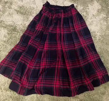 studio CLIP 빨간색과 블랙 체크 무늬 플레어 스커트 F