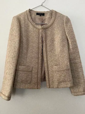 로트레아몽 블랙 베이지 노카라 트위드 자켓 38