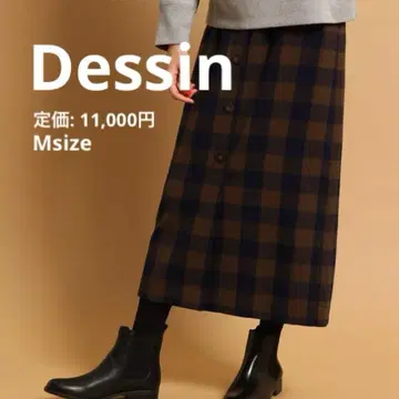 Dessin 기모 체크 프론트 버튼 스트레이트 스커트