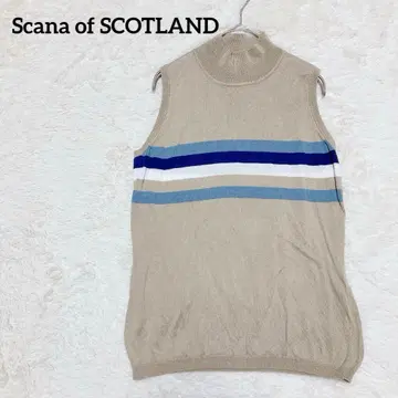 슬리브리스 하이넥 보더 니트 [ M ] 베이지 파랑 코튼 심플