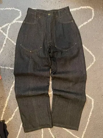 MUZIN 다크 데님 와이드 레그 팬츠