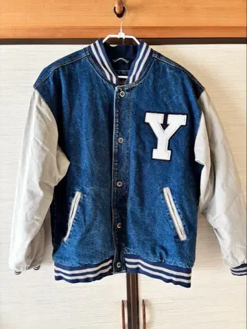 데님 블루 봄버 자켓 Y 자수