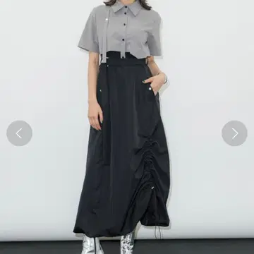 united tokyo 벌룬 원피스 그레이/블랙 반팔 벨트 포함