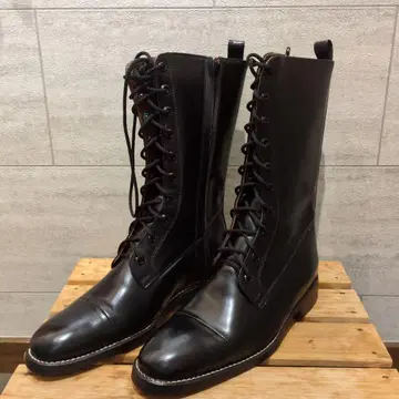 블랙 가죽 밀리터리 부츠 하이탑 약 25.5cm