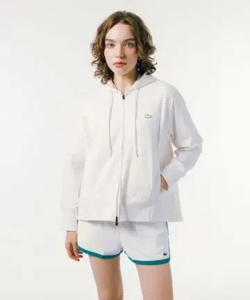 Lacoste 화이트 풀 지퍼 후드티