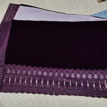 적자색 레이스 테두리 기모노 숄