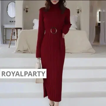 ROYALPARTY 벨트 부착 하이넥 타이트 원피스