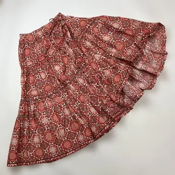 핑크하우스 핑크 계열 도트와 패치워크 패턴에 롤업 리본 사용 스커트