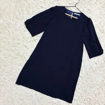 AULI 깔끔한 원피스 5부 소매 튜닉 무릎 기장 소매 비쥬 네이비