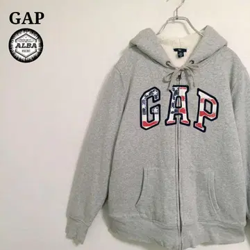 [ 새상품급 ] GAP 갭 후드티 보아 안감 집업 자수 그레이 XL