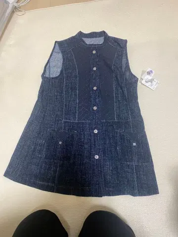 리넨 다크 데님 슬리브리스 베스트 9R