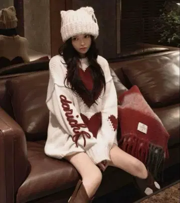 Darich 하트 로고 로우게이지 니트 튜닉