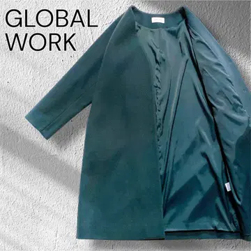 미사용 글로벌 워크 스트레치 롱 노카라 코트 그린 M