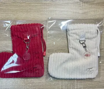 TWICE 리브 편직 파우치 세트 레드 화이트