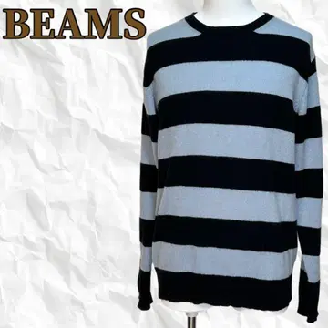 새상품급 빔즈 굵은 보더 크루넥 울 니트 (L) 심플 캐주얼