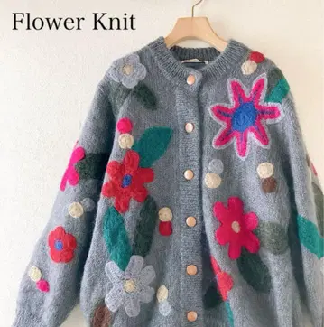 꽃무늬 입체 자수 플라워 모헤어 혼방 니트 가디건 개성파 복슬복슬