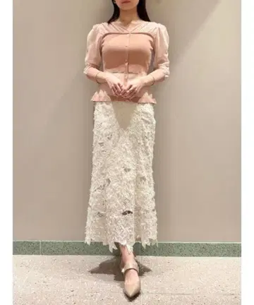 자수 컷 자카드 스커트