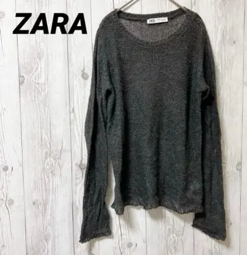 [ 자라 ] 긴팔 니트 스웨터 다크 그레이 얇은 소재 양모 알파카 혼방