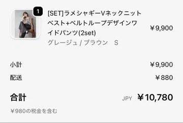 라메 샤기 V넥 니트 베스트 + 와이드 팬츠 세트 S