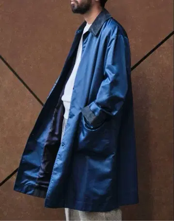 네이비 롱 코트 코듀로이 옷깃