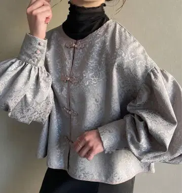 JUNOAH 주노아 자카드 차이나 루즈 셔츠 긴팔 그레이