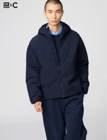 유니클로 C 퍼프 테크 후드티 네이비 XS UNIQLO C