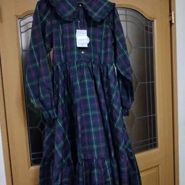 아오키 미사코 시마무라 체크 원피스 그린