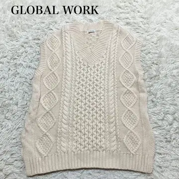 글로벌 워크 케이블 니트 베스트 V넥 스웨터 워셔블 무지