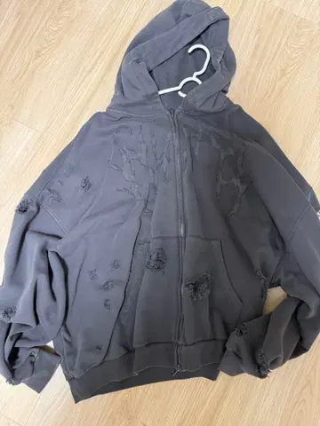 NOT4NERD 그레이 L 데미지 가공 후드티