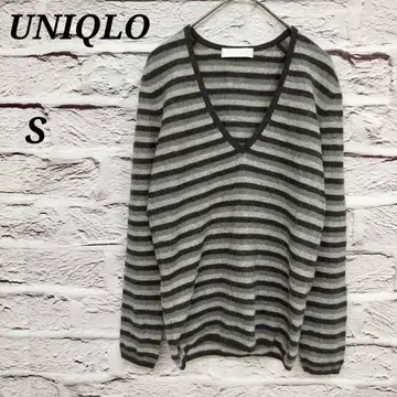 유니클로 [ S ] 캐시미어 V넥 긴팔 니트 스웨터 보더 그레이