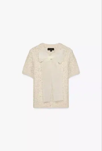 ZARA 리본 포함 니트 반팔 베이지