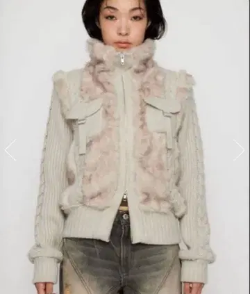 LAGUA GEM CABLE KNIT FAUX FUR ] 블루종