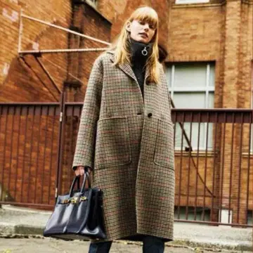 신존 SHINZONE 텐트라인 코트 체크 무늬 롱 코트 36