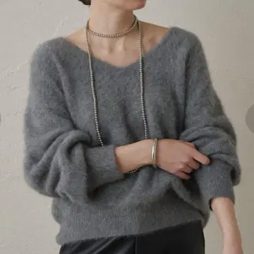 라운지 드레스 퍼 캐시미어 V 니트 그레이