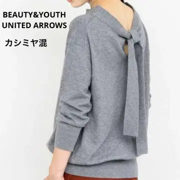 새상품급 뷰티 앤 유스 백리본 보트넥 니트 그레이 캐시미어 혼방