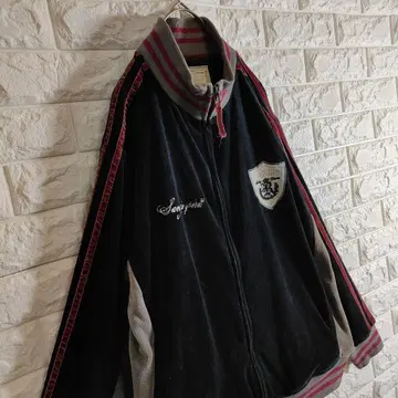 벨로아 백 자수 트랙 자켓 리브 라인 자수 로고 블랙 L