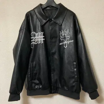 블랙 가죽 자수 자켓