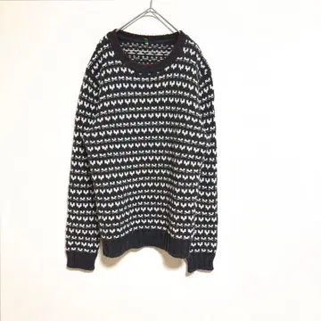 [베네통] 울 혼방 노르딕 무늬 리브 니트 그레이 계열 오버 사이즈 M